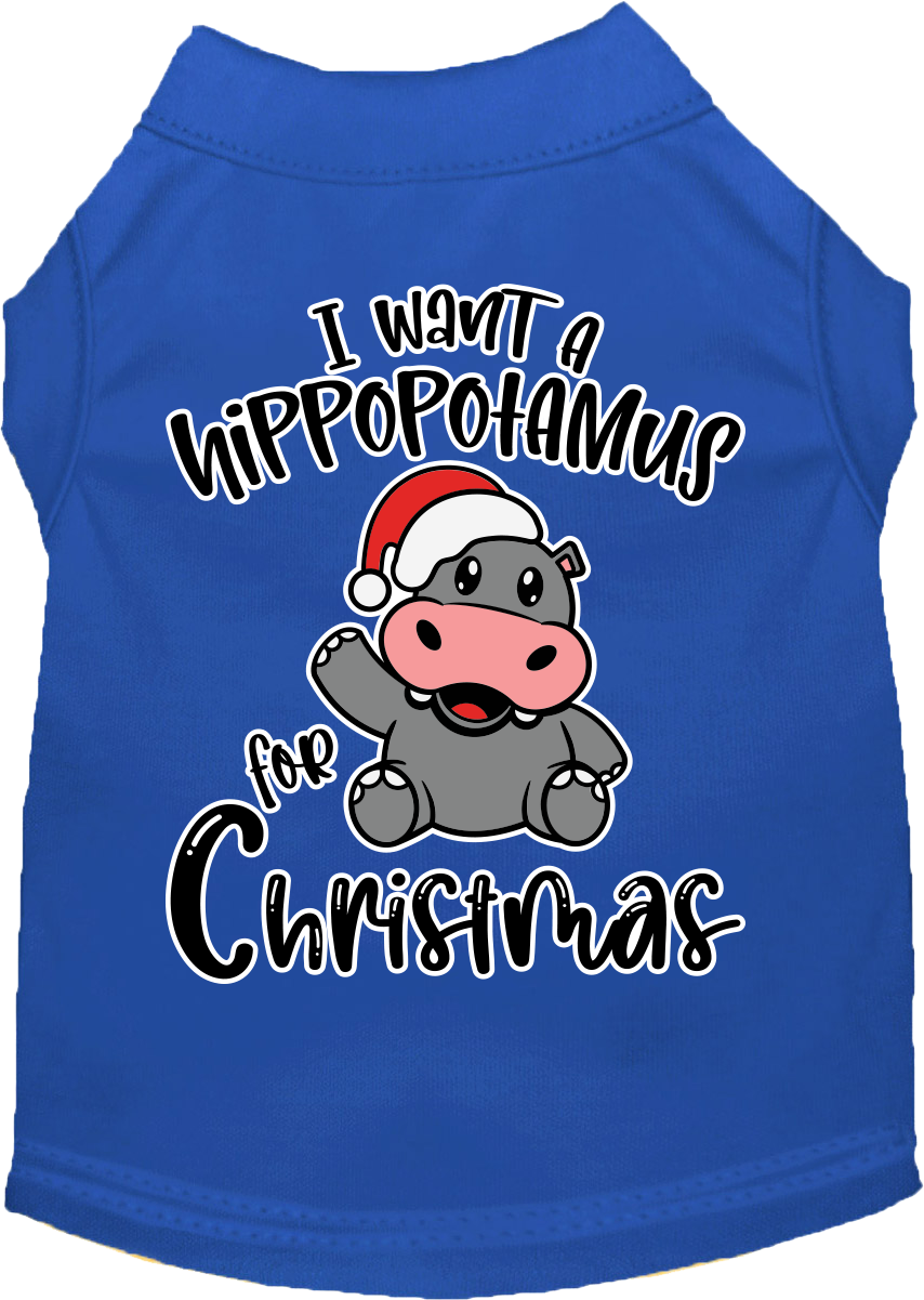 Hippo for Christmas Screen Print Dog Shirt Blue Size XS